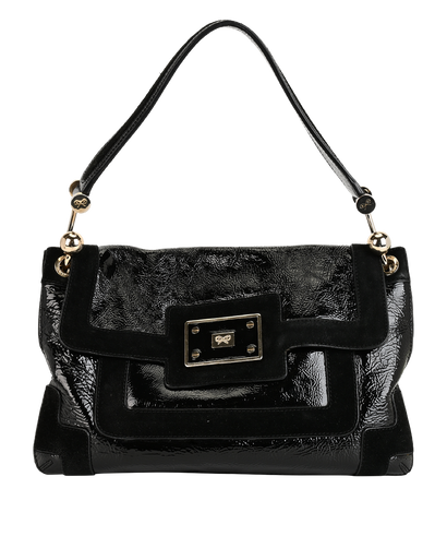 Lautner Shoulder Bag, £110, Handbags, Black, Patent Leather, Front view